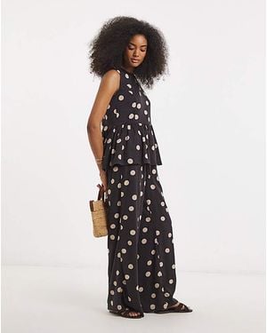 Simply Be Chocolate Spot Linen Trouser - White