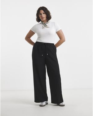 Simply Be Drawcord Waist Wide Leg Trousers - Black