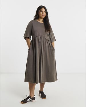 Simply Be Acid Wash Boxy Sleeve Midi Dress - Brown