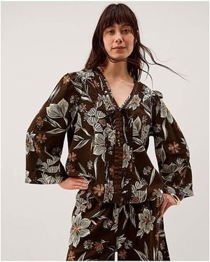 Monsoon Esther Floral Linen Blend Top - Brown
