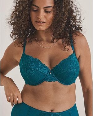 Pretty Secrets Padded Plunge Lace Push Up Bra - Blue