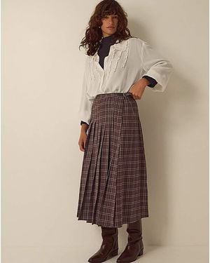 Monsoon Gracie Check Print Midi Skirt - Natural