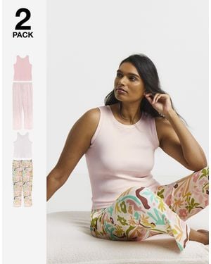 Simply Be 2 Pack Ribbed Racer Vest Pj Set - White