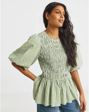 Simply Be Shirred Peplum Blouse - Green