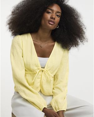 Pieces Sastina V-Neck Woven Tie Top - Yellow