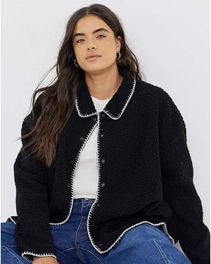 Simply Be Whipstitch Teddy Button Through - Black