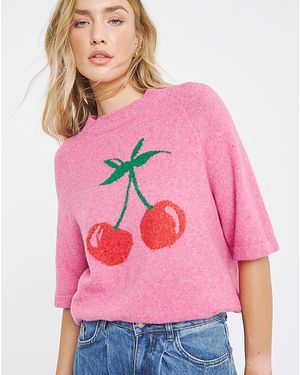 Simply Be Cherry Placement Print Knitted T-Shirt - Pink