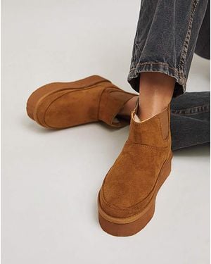 Simply Be Flatform Ankle Lined Chelsea Boot Exwide - Brown