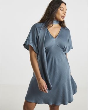 Simply Be Short Sleeve Satin Scarf Detail Dress - Blue