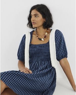 Simply Be Gingham Shirred Skater Dress - Blue