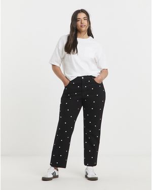 Simply Be Sbe Mono Embroidered Spot Straight Jeans - White