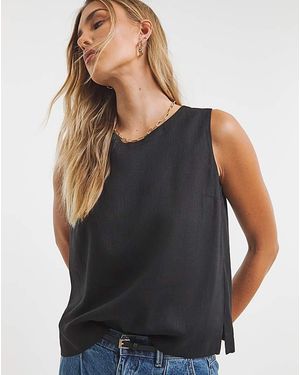 Simply Be Linen Mix Vest Top - Black