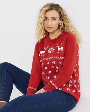 Joe Browns Reindeer Christmas Jumper - Red