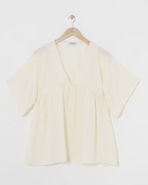 Simply Be Cream V Neck Smock Top - White