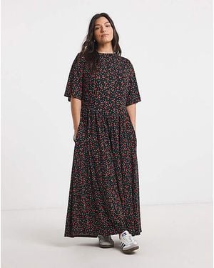Simply Be Cherry Print Supersoft Maxi Dress - Black