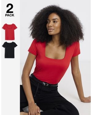 Simply Be 2 Pack Soft Touch Square Neck Tops - Red