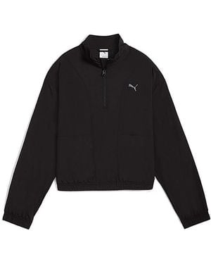 PUMA Her Relaxed Woven 1/2 Zip Crew - Black