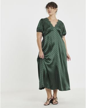 Simply Be Gren Satin Lace Trim Tea Dress - Green