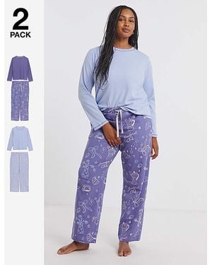 Simply Be Breakfast Club Ribbed 2 Pack Pj Sets - Blue