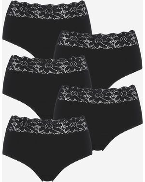 Pretty Secrets 5 Pack Lace Top Full Knickers - Black