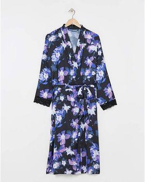 Figleaves Stretch Satin Kimono Gown - Blue