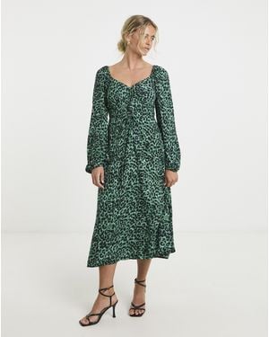 Simply Be Animal Print Corset Detail Midi Dress - Green