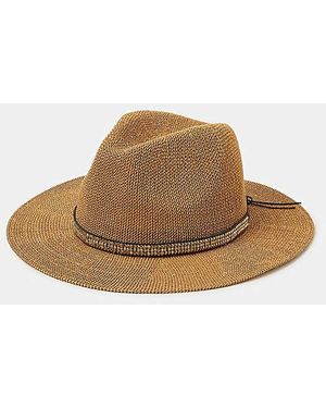 Accessorize Metallic Trim Fedora Hat - Brown