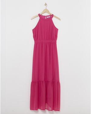 Simply Be Halterneck Tiered Dress - Pink