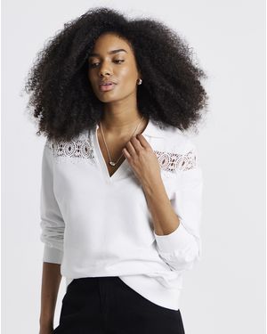 Simply Be Crochet Collared Sweatshirt - White
