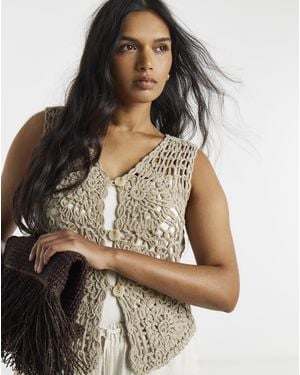 Simply Be Crochet Knitted Vest - Brown