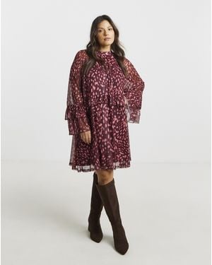 Simply Be Printed Romantic Mesh Smock Dress - Red