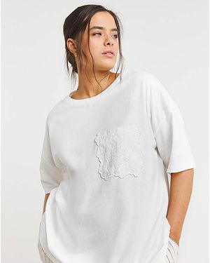 Simply Be Broderie Pocket T-Shirt - White