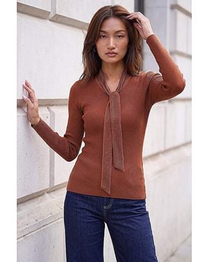 Roman Roman Sparkly Tie Knit Top - Red