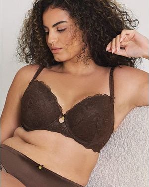 Pretty Secrets Floral Lace Plunge Bra - Brown