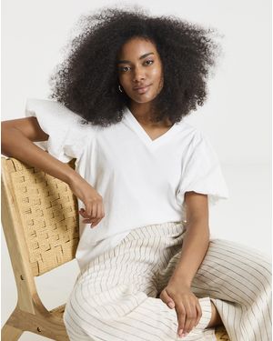 Simply Be Broderie Puff Sleeve T-Shirt - White