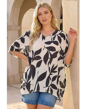 Roman Curve Leaf Print Cocoon Top - White