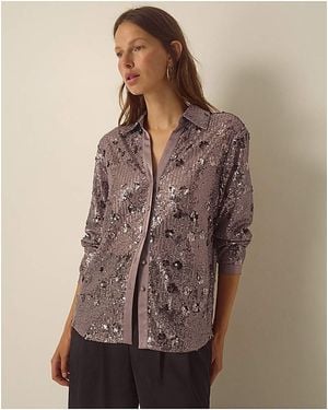 Monsoon Seema Long Sleeve Sequin Shirt - Brown