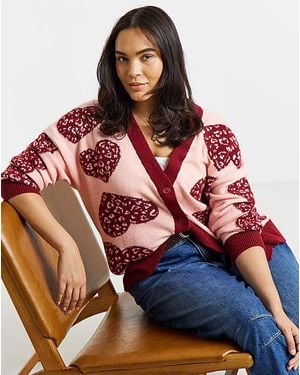 Simply Be Heart Design Boyfriend Cardigan - Red