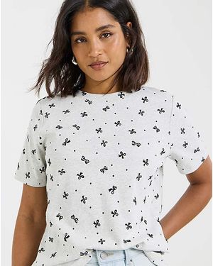 Simply Be Bow Print T-Shirt - Grey