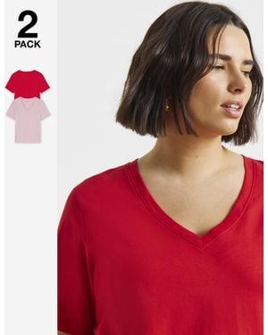 Simply Be 2 Pack V Neck T-Shirts - Red