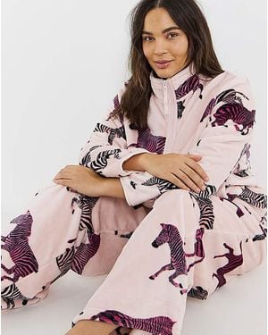 Chelsea Peers Zip Up Fleece Lounge Set - Pink
