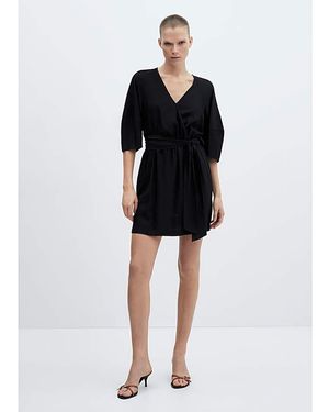Mango Wally Floral Wrap Dress - Black