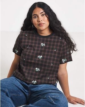 Simply Be Ditsy Floral Emb Tee - Black