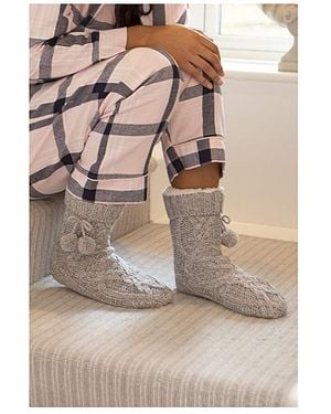 Pour Moi Cosy Cable Knit Slipper Sock - Grey