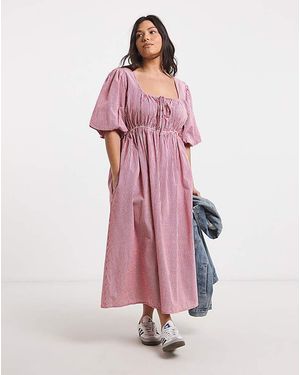 Simply Be Seersucker Midi Dress - Pink