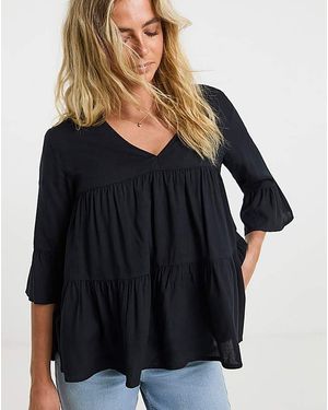 Simply Be Viscose Smock Top - Black