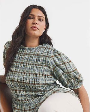 Simply Be Multi Check Peplum Blouse - Grey