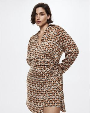 Mango Print Wrap Dress - Brown