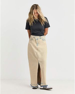 Simply Be Vintage Wash Let Down Hem Maxi Skirt - Natural