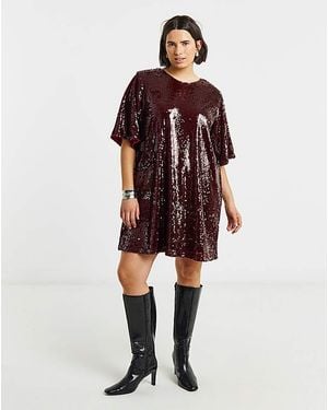 Simply Be Sequin T Shirt Dress - Red